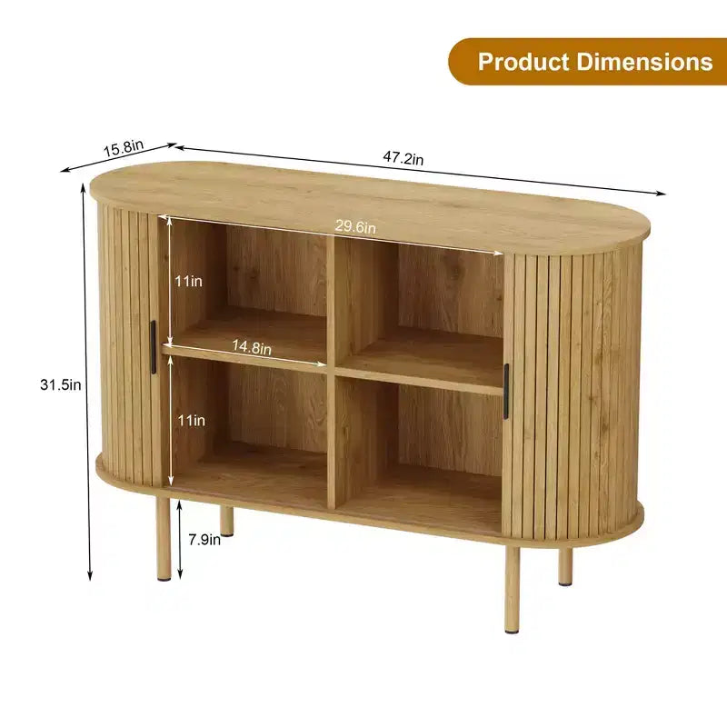 Buffet de rangement de cuisine moderne du milieu du siècle de 47" avec porte coulissante