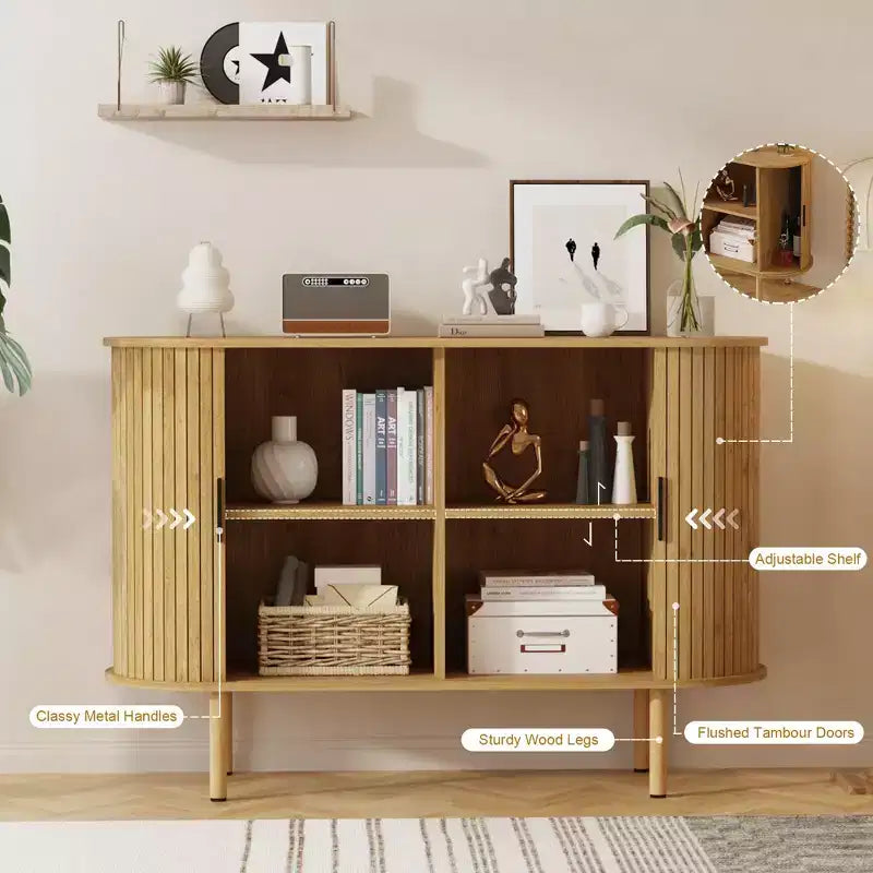 Buffet de rangement de cuisine moderne du milieu du siècle de 47" avec porte coulissante