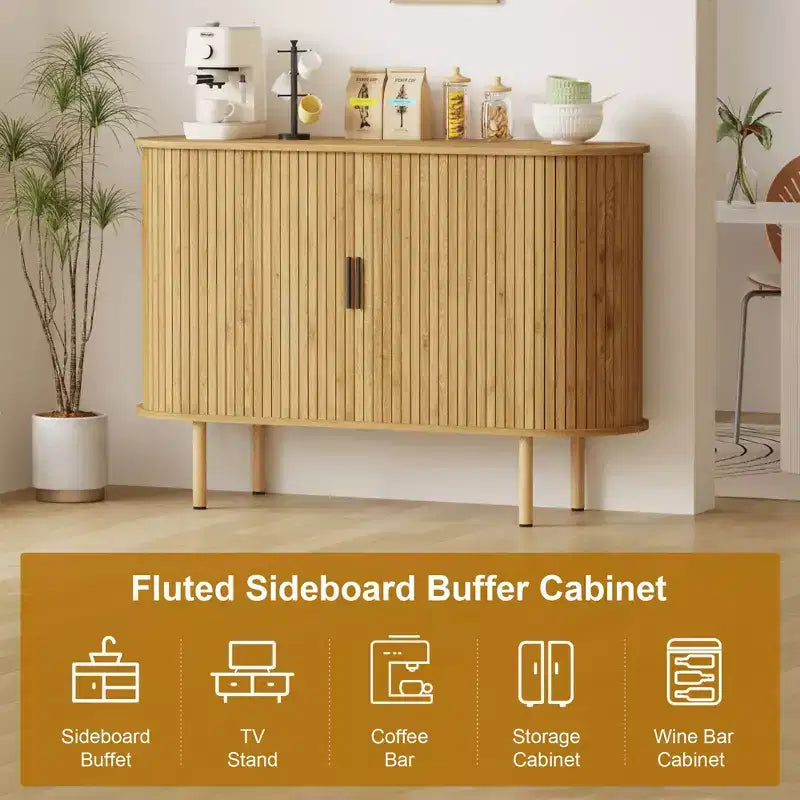Buffet de rangement de cuisine moderne du milieu du siècle de 47" avec porte coulissante
