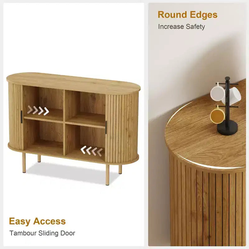 Buffet de rangement de cuisine moderne du milieu du siècle de 47" avec porte coulissante