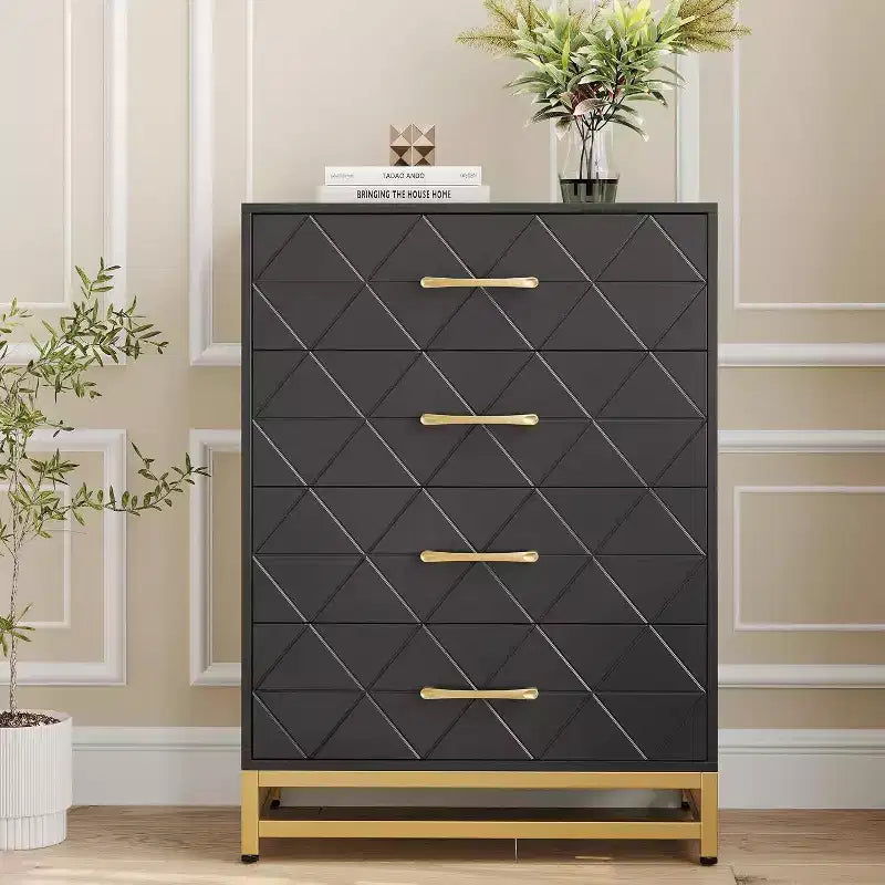 Dresser for Bedroom with 4 Drawer, Modern Dressers Chest of Drawers, with Wide Drawers and Metal Handles, Wood Dressers, for Home Office