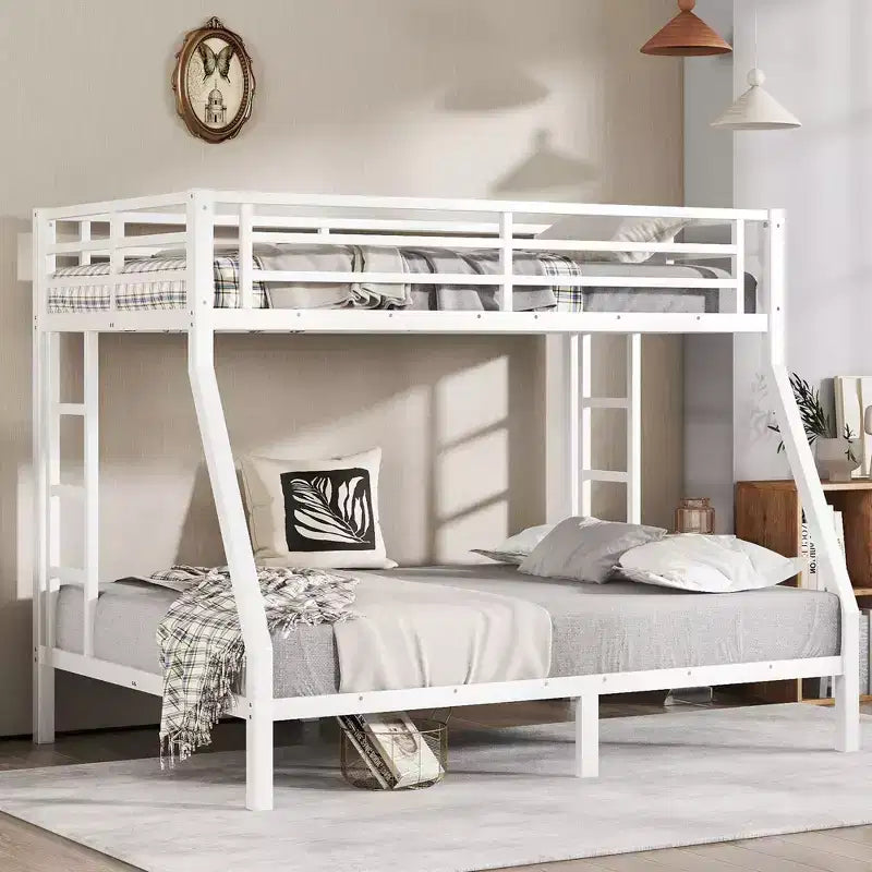 Metal Twin over Full Bunk Bed for Teens and Adults Space-Saving and No Box Spring Needed White