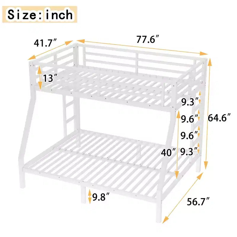 Lit superposé double en métal pour adolescents et adultes, gain de place et sans sommier tapissier, blanc