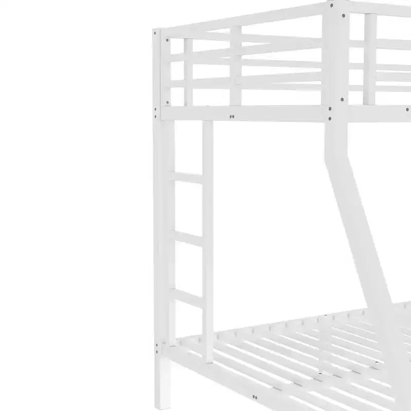 Lit superposé double en métal pour adolescents et adultes, gain de place et sans sommier tapissier, blanc