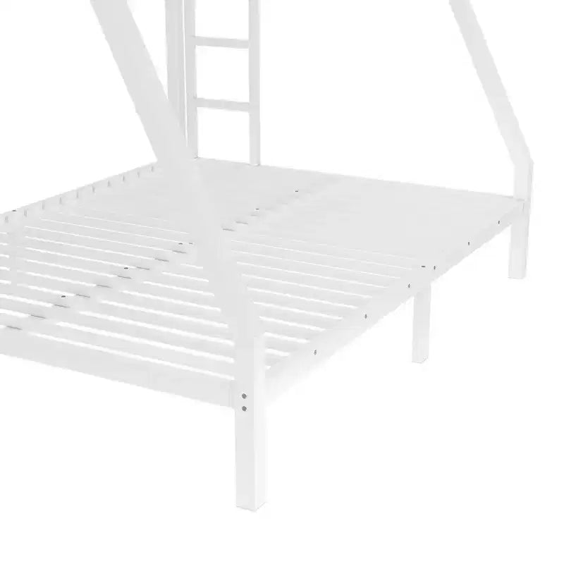 Lit superposé double en métal pour adolescents et adultes, gain de place et sans sommier tapissier, blanc