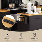 Îlot de cuisine avec table à manger extensible, 3 tiroirs, prise électrique, étagère à épices et placard