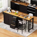 Whisen Kitchen Island with Extendable Dining Table, Storage Cart with 3 Drawers, Power Outlet, Spice Rack and 2 Door Cabinet