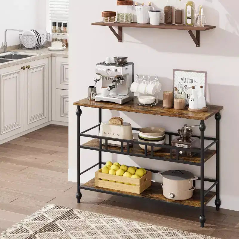 Console étroite de 109 cm de style ferme avec 2 étagères ouvertes, table d'appoint derrière le canapé