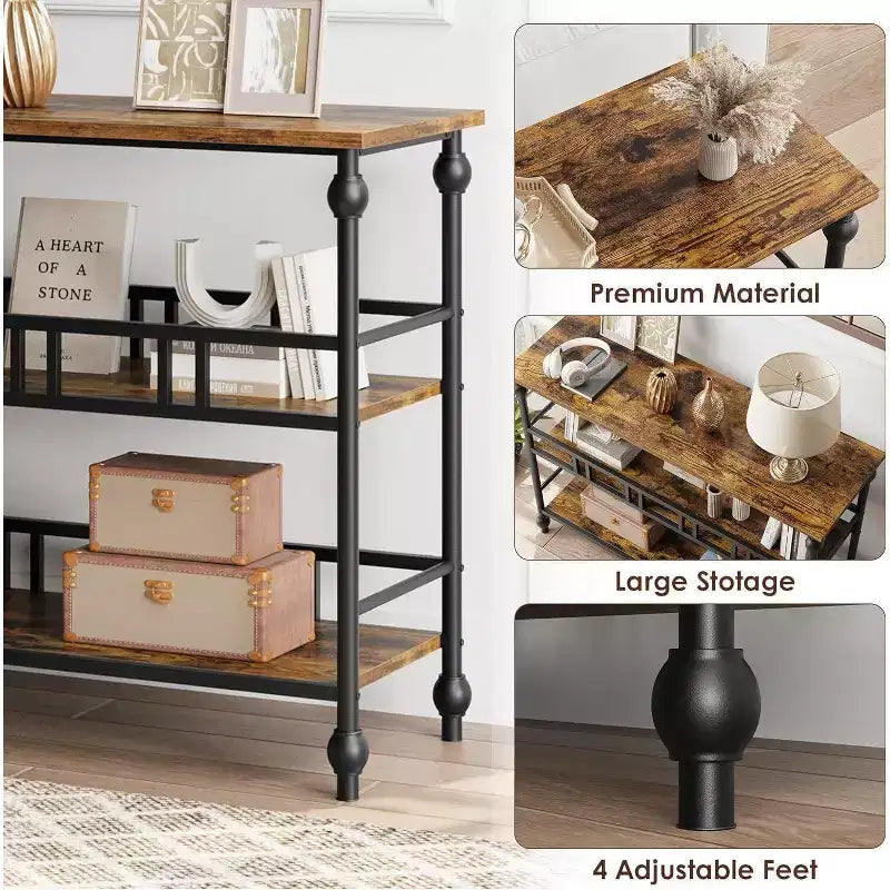 Console étroite de 109 cm de style ferme avec 2 étagères ouvertes, table d'appoint derrière le canapé