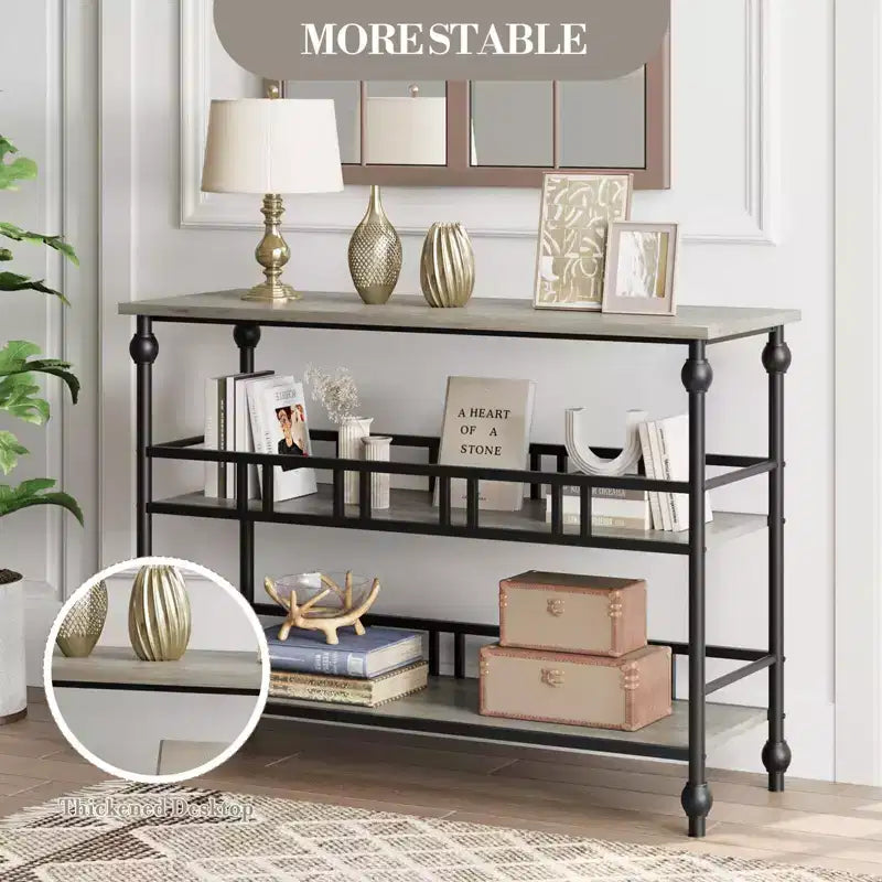 Console étroite de 109 cm de style ferme avec 2 étagères ouvertes, table d'appoint derrière le canapé
