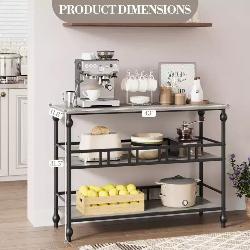 Console étroite de 109 cm de style ferme avec 2 étagères ouvertes, table d'appoint derrière le canapé