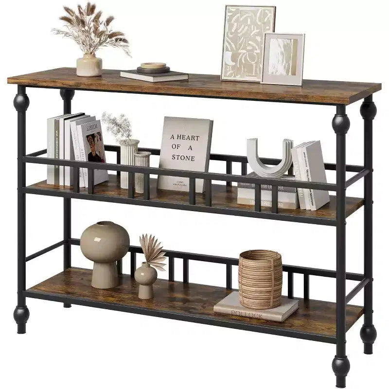Console étroite de 109 cm de style ferme avec 2 étagères ouvertes, table d'appoint derrière le canapé