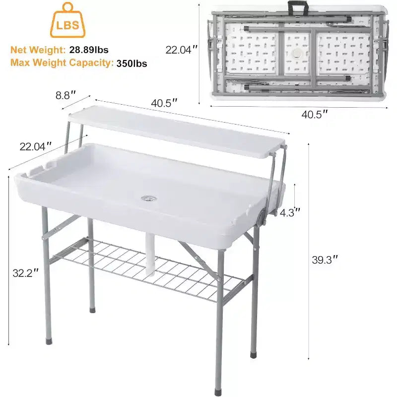 Table Glacière Pliante de 1,2 m avec Bouchon de Vidange, Table de Réfrigération Portable à Deux Niveaux pour Fêtes