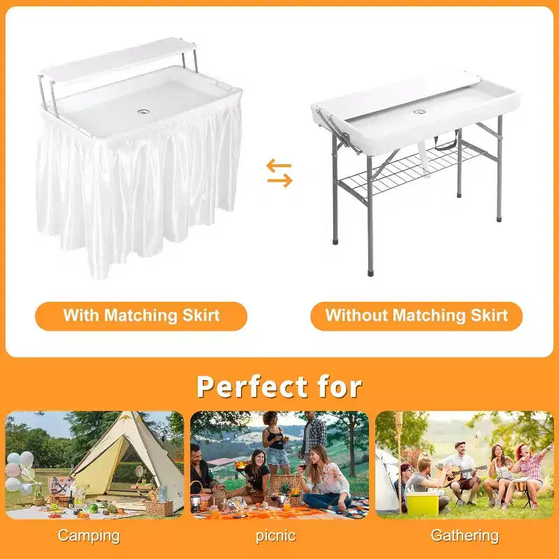 Table Glacière Pliante de 1,2 m avec Bouchon de Vidange, Table de Réfrigération Portable à Deux Niveaux pour Fêtes