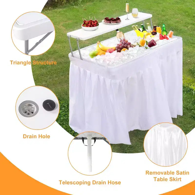 Table Glacière Pliante de 1,2 m avec Bouchon de Vidange, Table de Réfrigération Portable à Deux Niveaux pour Fêtes