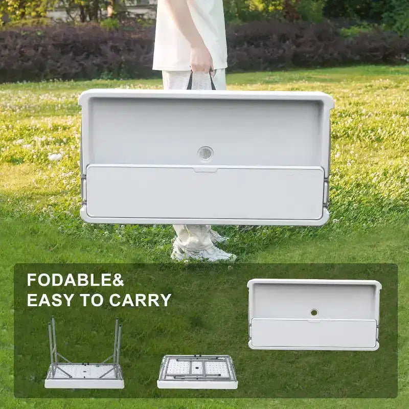 Table Glacière Pliante de 1,2 m avec Bouchon de Vidange, Table de Réfrigération Portable à Deux Niveaux pour Fêtes