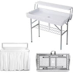 Table Glacière Pliante de 1,2 m avec Bouchon de Vidange, Table de Réfrigération Portable à Deux Niveaux pour Fêtes