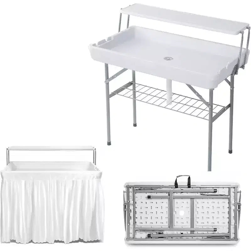 Table Glacière Pliante de 1,2 m avec Bouchon de Vidange, Table de Réfrigération Portable à Deux Niveaux pour Fêtes