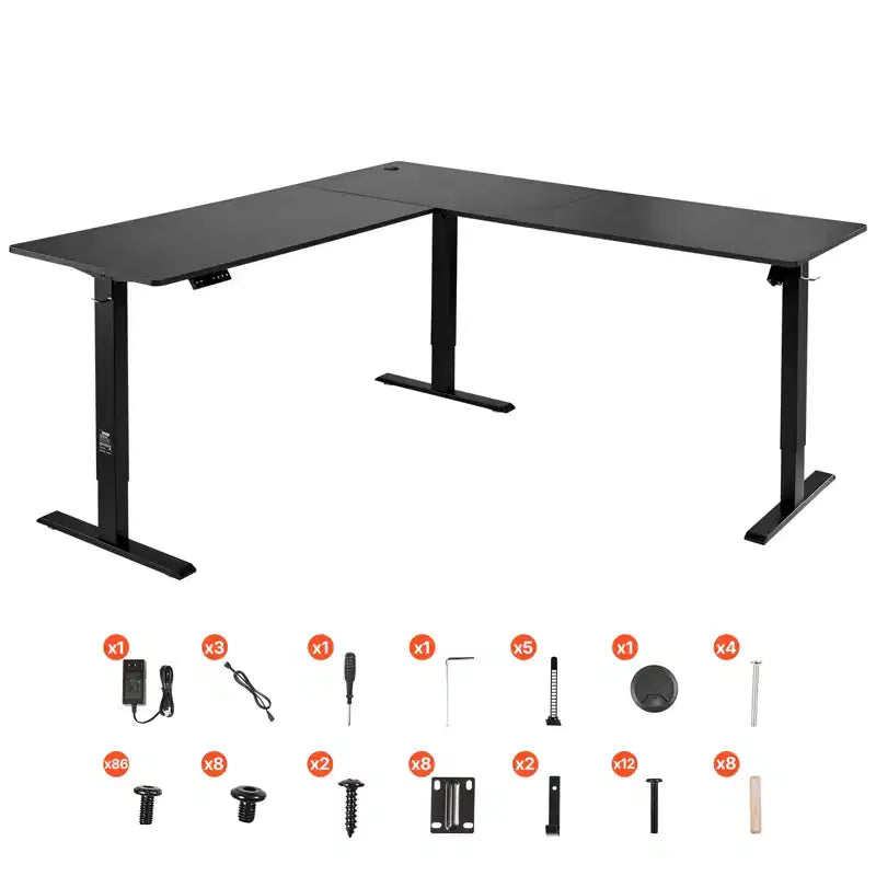 VEVOR L Shaped Desk, Electric Adjustable Height Corner Gaming Desk with Dual Hooks, Heavy Duty Carbon Steel L-Shaped Computer Table, Black