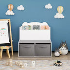 Étagère à livres pour enfants avec bacs de rangement C Bibliothèque en bois avec étagère de présentation de livres et 2 bacs en tissu, panneau arrière en forme d'ours mignon