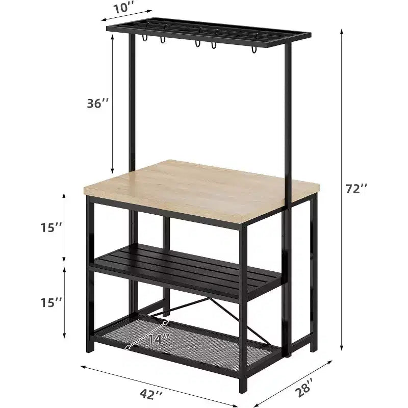 Table de salle à manger et îlot de cuisine double face avec étagères à 3 niveaux et chariot roulant à 4 places
