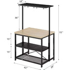 Table de salle à manger et îlot de cuisine double face avec étagères à 3 niveaux et chariot roulant à 4 places