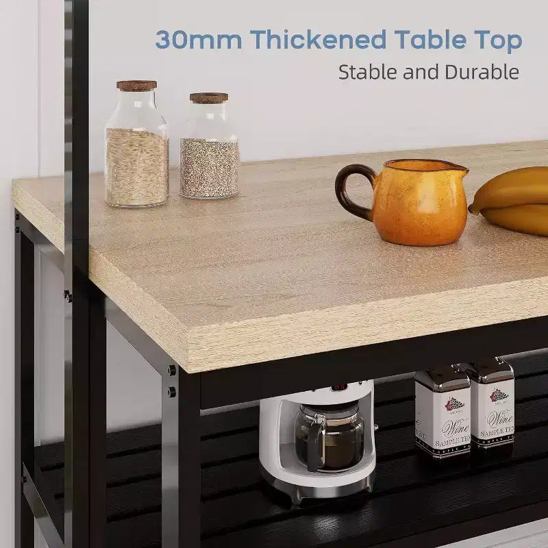 Table de salle à manger et îlot de cuisine double face avec étagères à 3 niveaux et chariot roulant à 4 places