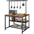 Acekool Dual-Sided Kitchen Island Dining Table Combo, 3-Tier Storage Shelves, 4-Seat, Rolling Cart, Easy Assembly, No Power