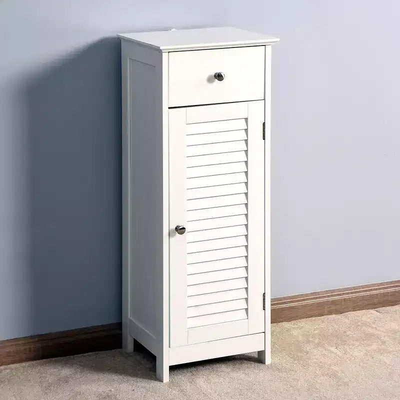 Bathroom Floor Cabinet Storage Organizer Freestanding Side Table Storage Unit With 1 Drawer And 1 Door Wooden For Living Room, Laundry Room