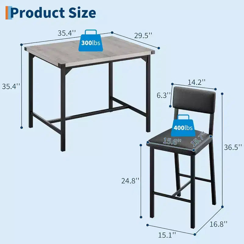 Ensemble de table à manger pour 4 personnes, table à manger rectangulaire avec cadre en métal et panneau MDF, table de cuisine en bois avec chaises rembourrées pour petit appartement