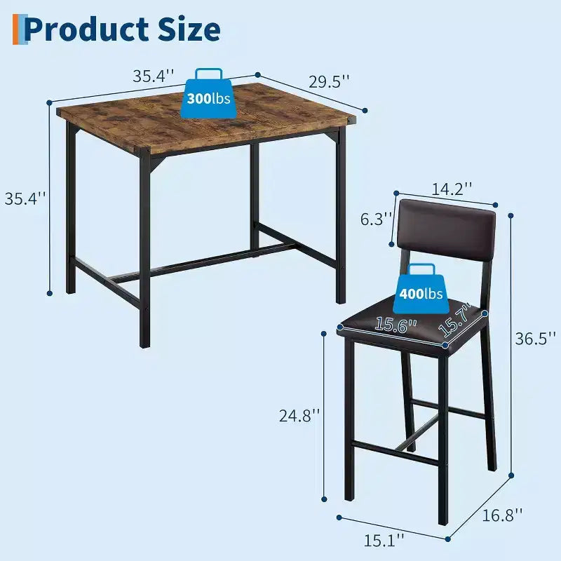 Ensemble de table à manger pour 4 personnes, table à manger rectangulaire avec cadre en métal et panneau MDF, table de cuisine en bois avec chaises rembourrées pour petit appartement