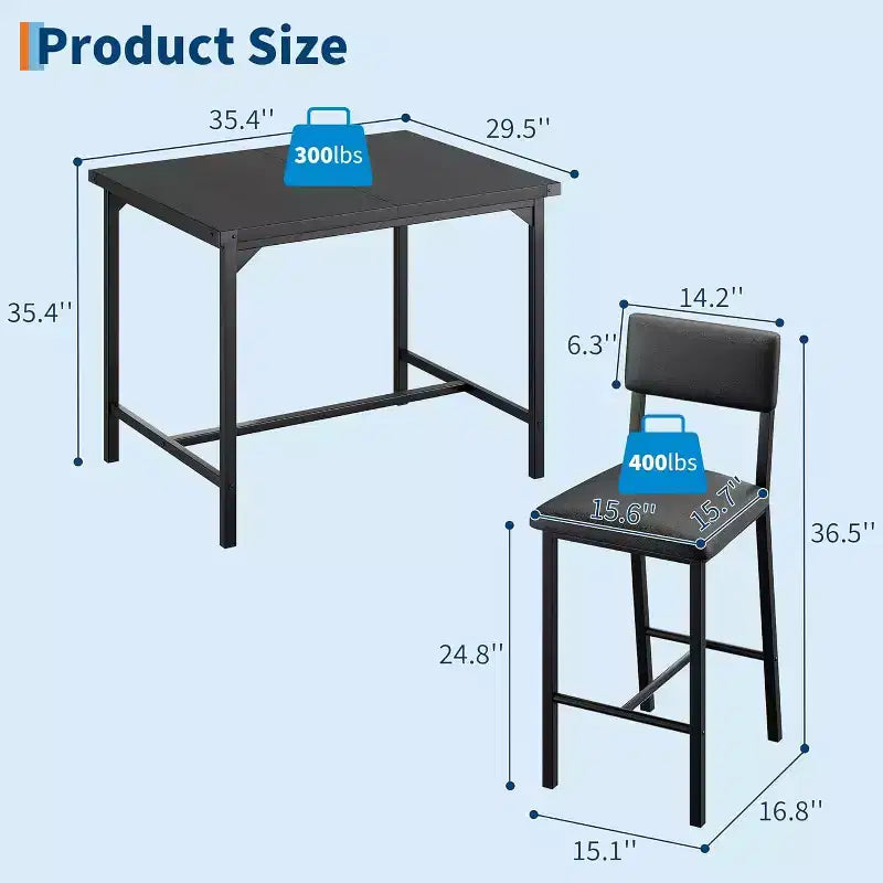 Ensemble de table à manger pour 4 personnes, table à manger rectangulaire avec cadre en métal et panneau MDF, table de cuisine en bois avec chaises rembourrées pour petit appartement