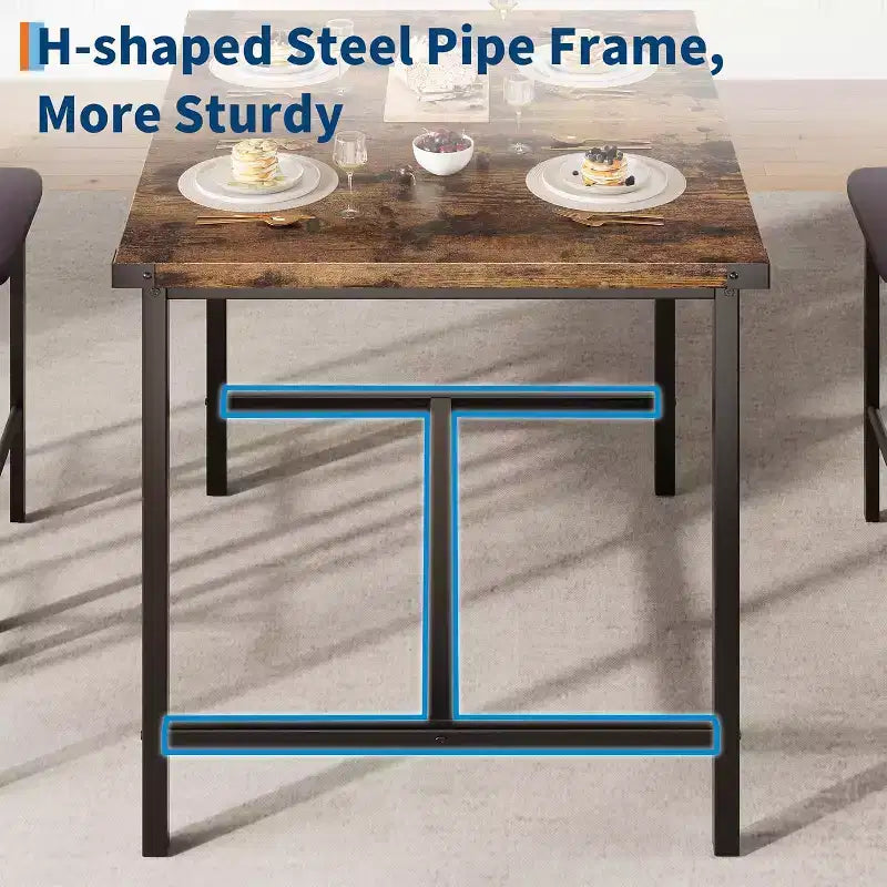 Ensemble de table à manger pour 4 personnes, table à manger rectangulaire avec cadre en métal et panneau MDF, table de cuisine en bois avec chaises rembourrées pour petit appartement