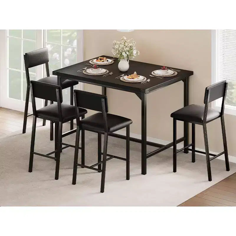 Ensemble de table à manger pour 4 personnes, table à manger rectangulaire avec cadre en métal et panneau MDF, table de cuisine en bois avec chaises rembourrées pour petit appartement