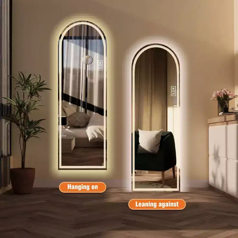 Whisen Rimless LED Full Length Mirror with Lights 3-Color Dimmable Touch Control Wall Mounted or Floor Standing, 65x21