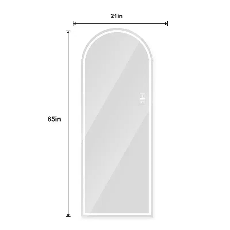 Miroir LED sans cadre pleine longueur avec lumières à intensité variable 3 couleurs, mural ou sur pied, 65x21"