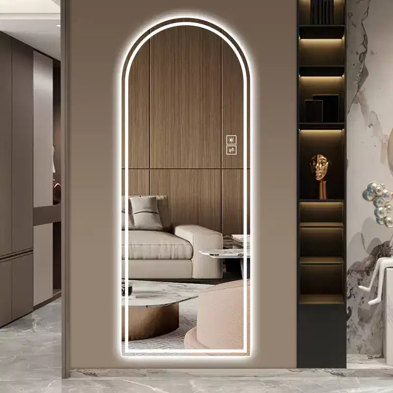 Miroir LED sans cadre pleine longueur avec lumières à intensité variable 3 couleurs, mural ou sur pied, 65x21"
