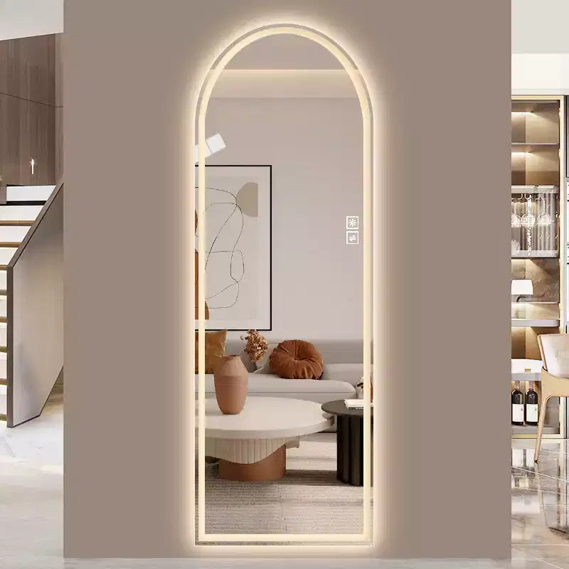 Miroir LED sans cadre pleine longueur avec lumières à intensité variable 3 couleurs, mural ou sur pied, 65x21"
