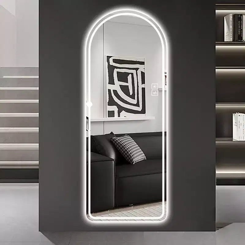 Miroir LED sans cadre pleine longueur avec lumières à intensité variable 3 couleurs, mural ou sur pied, 65x21"