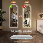 Miroir LED sans cadre pleine longueur avec lumières à intensité variable 3 couleurs, mural ou sur pied, 65x21"