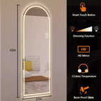 Miroir LED sans cadre pleine longueur avec lumières à intensité variable 3 couleurs, mural ou sur pied, 65x21"