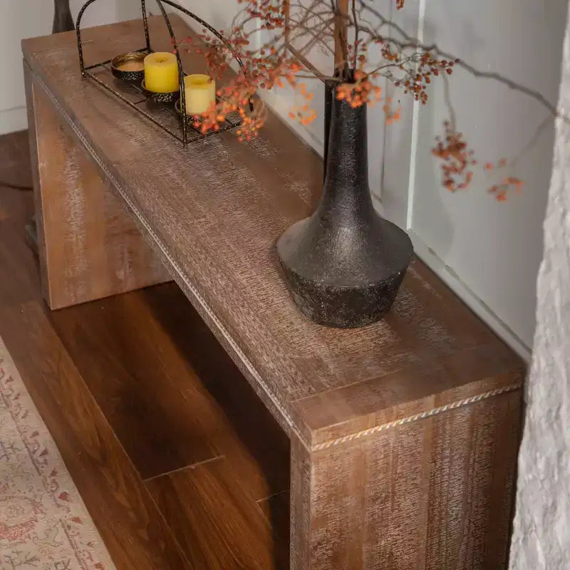 Console étroite rétro en bois massif, Table de canapé pour entrée/couloir, Naturelle