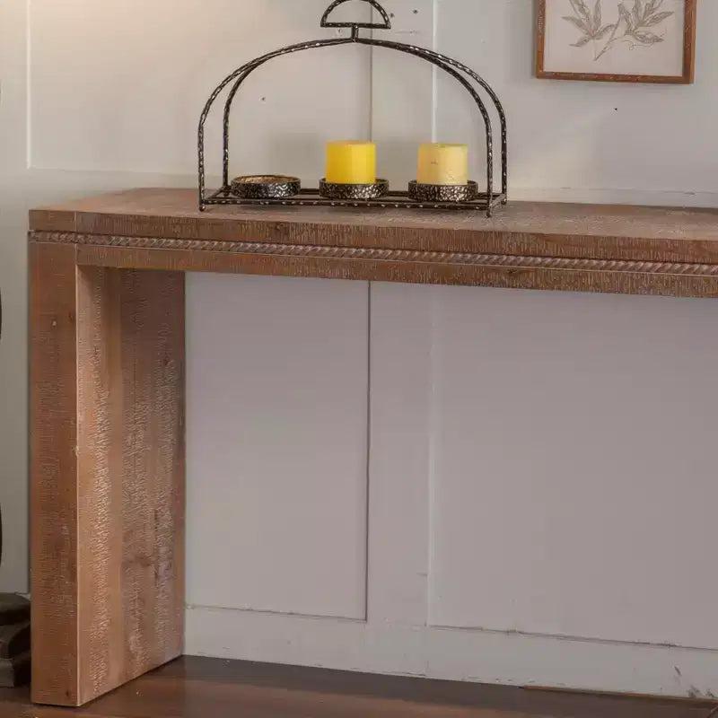 Console étroite rétro en bois massif, Table de canapé pour entrée/couloir, Naturelle