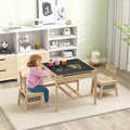 Ensemble table et chaises 4-en-1 pour enfants avec tableau blanc réversible, gris/orange et naturel