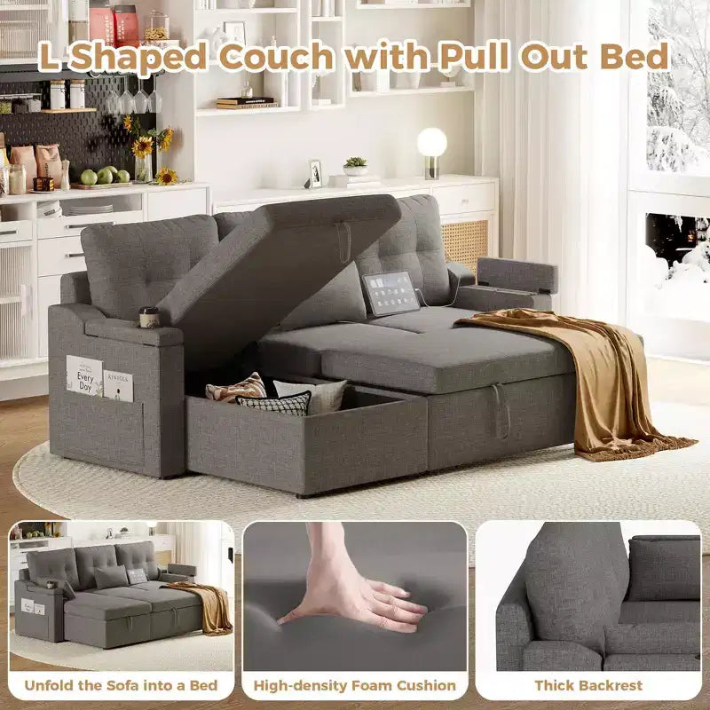 Canapé inclinable, canapé-lit avec rangement, méridienne coulissante, canapé d'angle moderne en L avec lit gigogne, housses de coussin amovibles