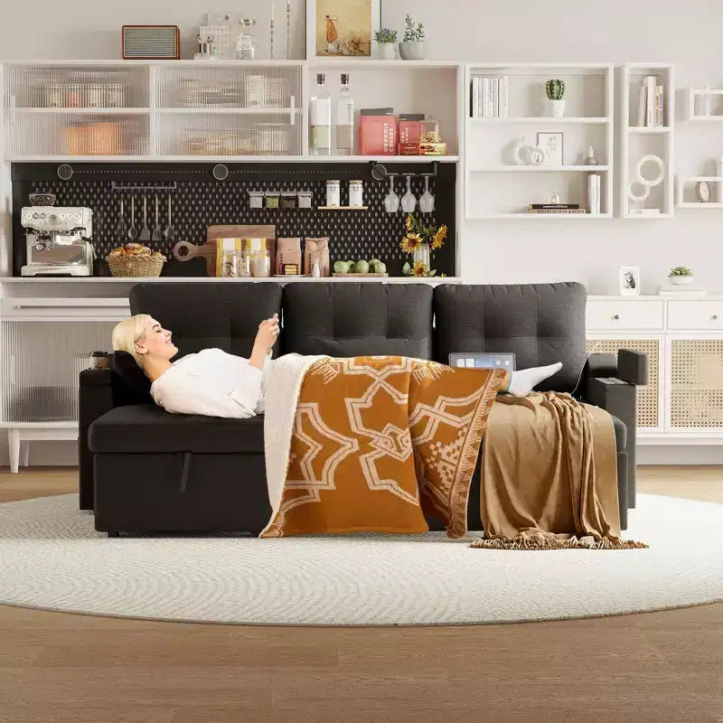 Canapé inclinable, canapé-lit avec rangement, méridienne coulissante, canapé d'angle moderne en L avec lit gigogne, housses de coussin amovibles
