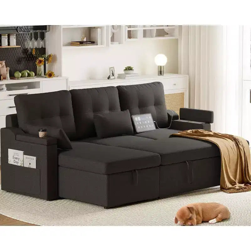 Reclining Sofa, Sofa Bed with Storage, Pull-Out Chaise Lounge, Modern L-Shaped Sectional Lounge with Pull-Out Bed, Removable Cushion Covers