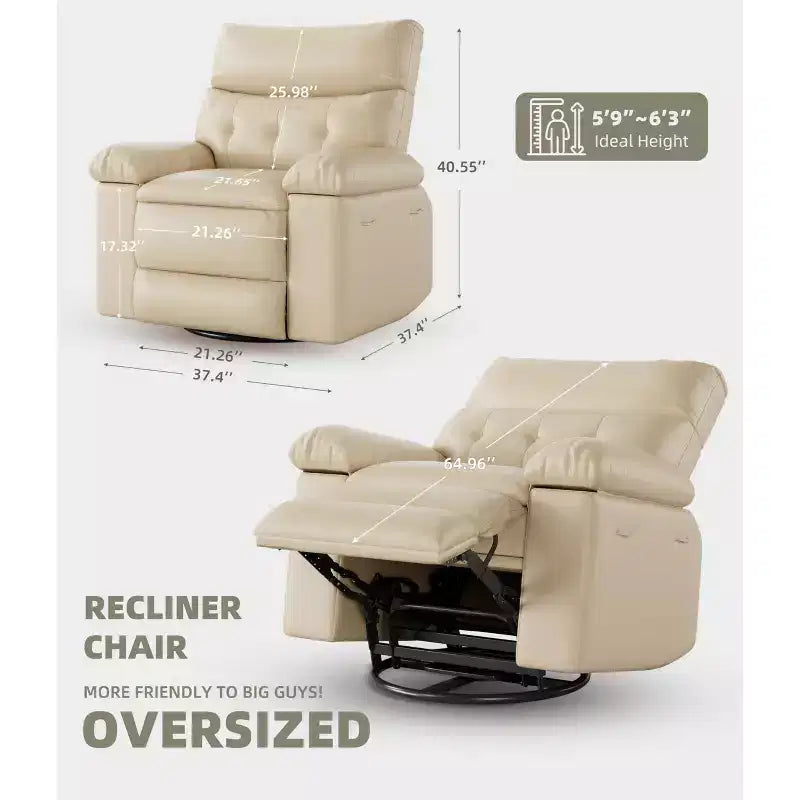 Fauteuil Inclinable Surdimensionné Chauffant et Massant, Pivotant à 360°, Bascule Manuelle