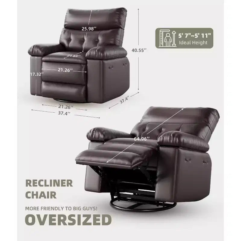 Fauteuil Inclinable Surdimensionné Chauffant et Massant, Pivotant à 360°, Bascule Manuelle