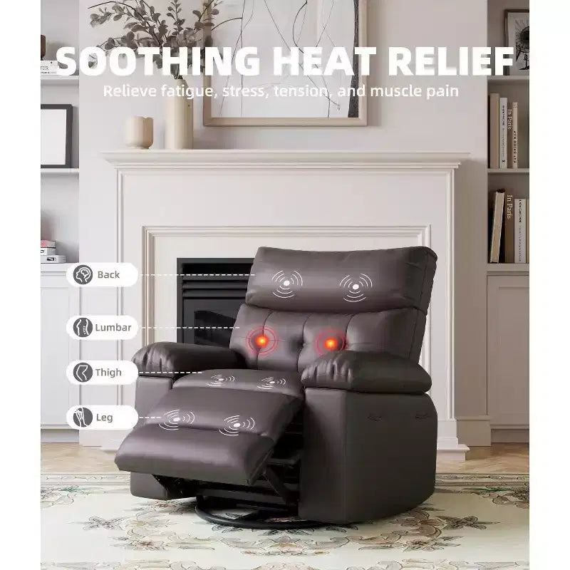 Fauteuil Inclinable Surdimensionné Chauffant et Massant, Pivotant à 360°, Bascule Manuelle